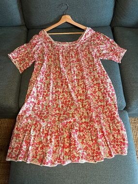 Floral Square-Neck Midi Dress in Pink and Cream Floral
